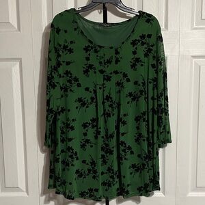 Valolia green floral lined pleated front blouse top shirt size XXL
